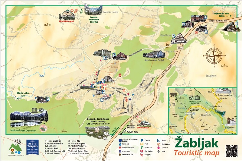 zabljak map with trails and roads